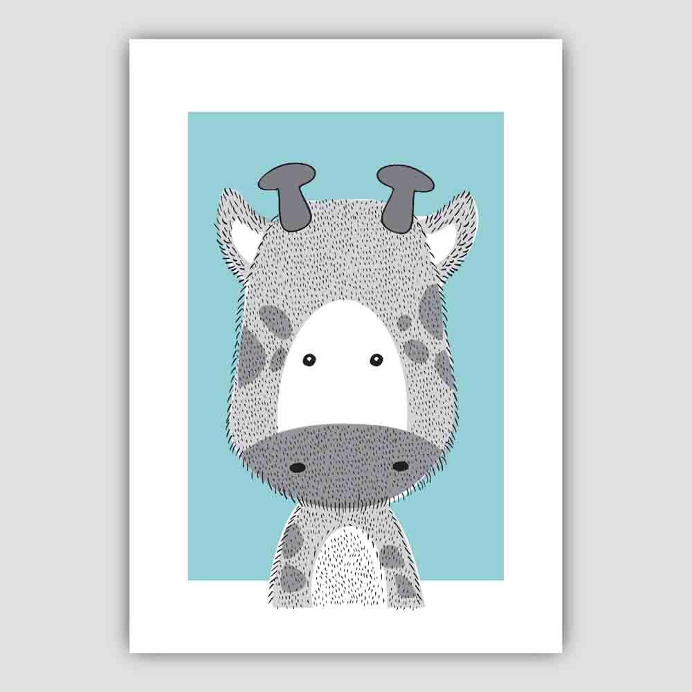 Giraffe Sketch Style Nursery Duck Egg Blue Poster