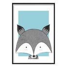 Fox Sketch Style Nursery Duck Egg Blue Poster