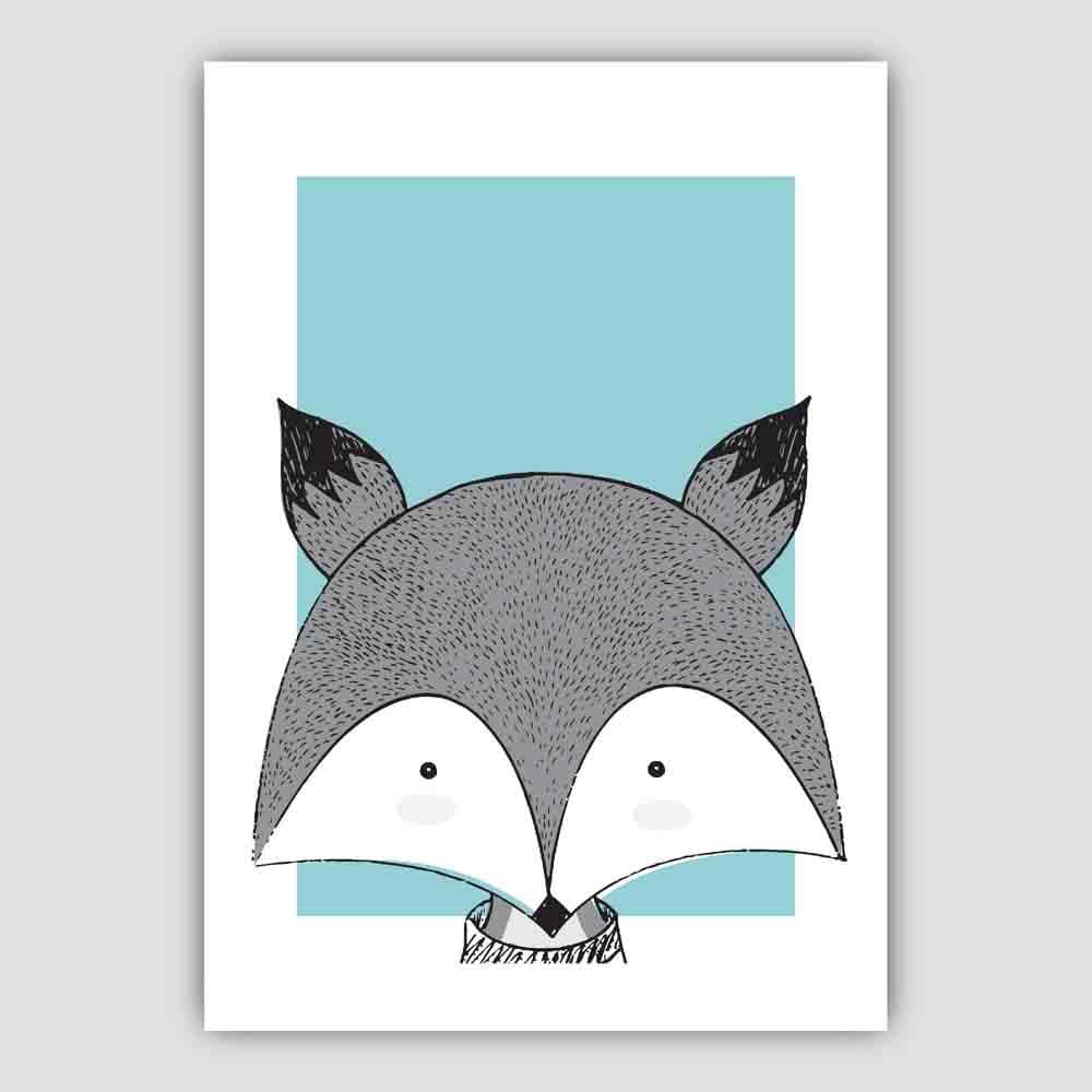 Fox Sketch Style Nursery Duck Egg Blue Poster