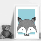 Fox Sketch Style Nursery Duck Egg Blue Poster