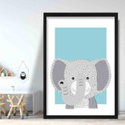 Elephant Sketch Style Nursery Duck Egg Blue Poster