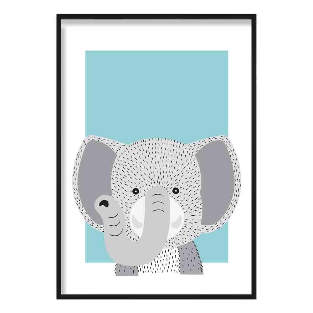 Elephant Sketch Style Nursery Duck Egg Blue Poster