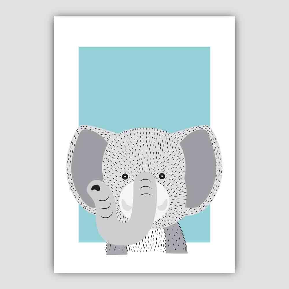 Elephant Sketch Style Nursery Duck Egg Blue Poster
