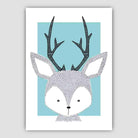Deer Sketch Style Nursery Duck Egg Blue Poster