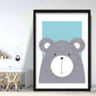 Bear Sketch Style Nursery Duck Egg Blue Poster