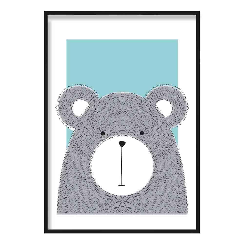 Bear Sketch Style Nursery Duck Egg Blue Poster