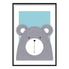Bear Sketch Style Nursery Duck Egg Blue Poster