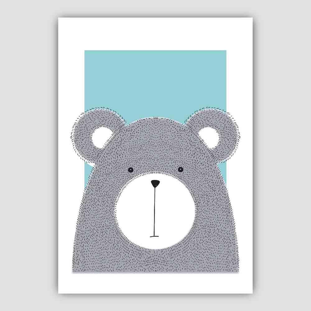 Bear Sketch Style Nursery Duck Egg Blue Poster