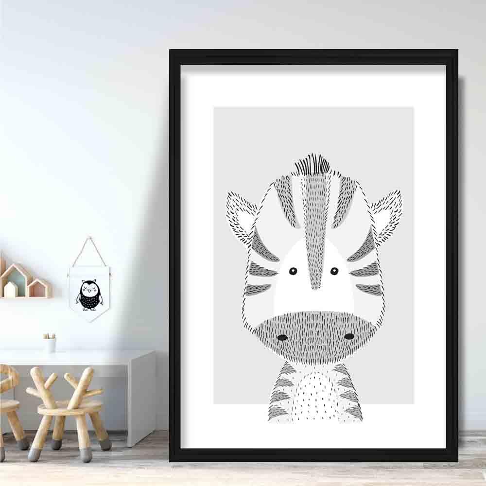 Zebra Sketch Style Nursery Grey Poster