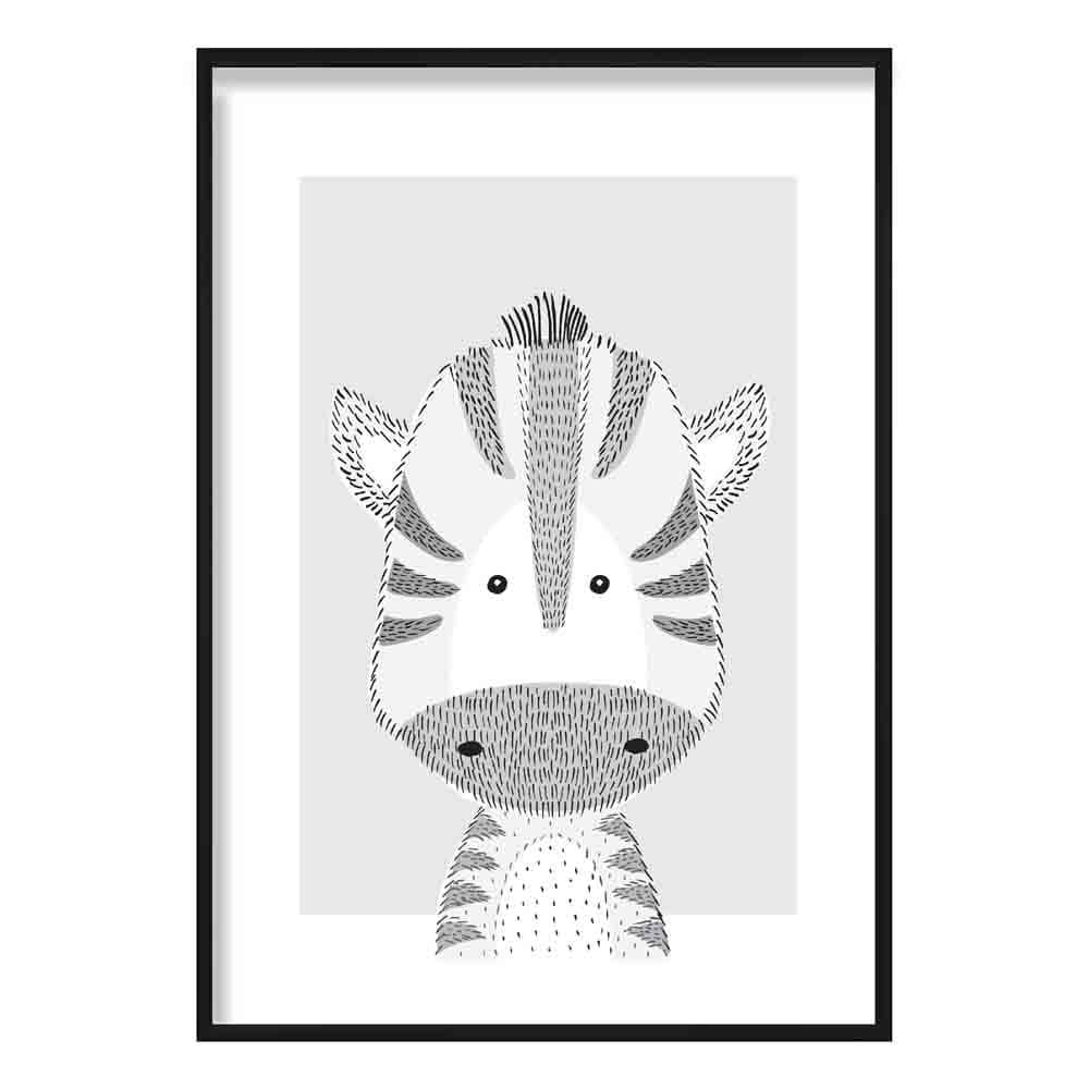 Zebra Sketch Style Nursery Grey Poster
