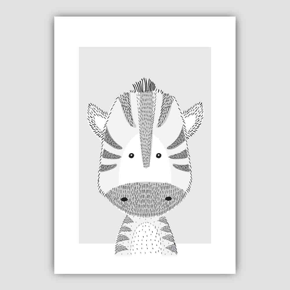 Zebra Sketch Style Nursery Grey Poster