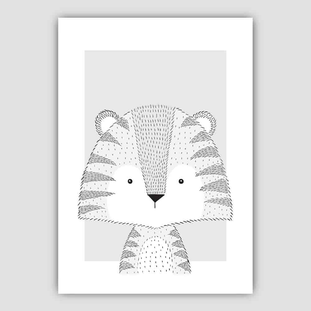 Tiger Sketch Style Nursery Grey Poster