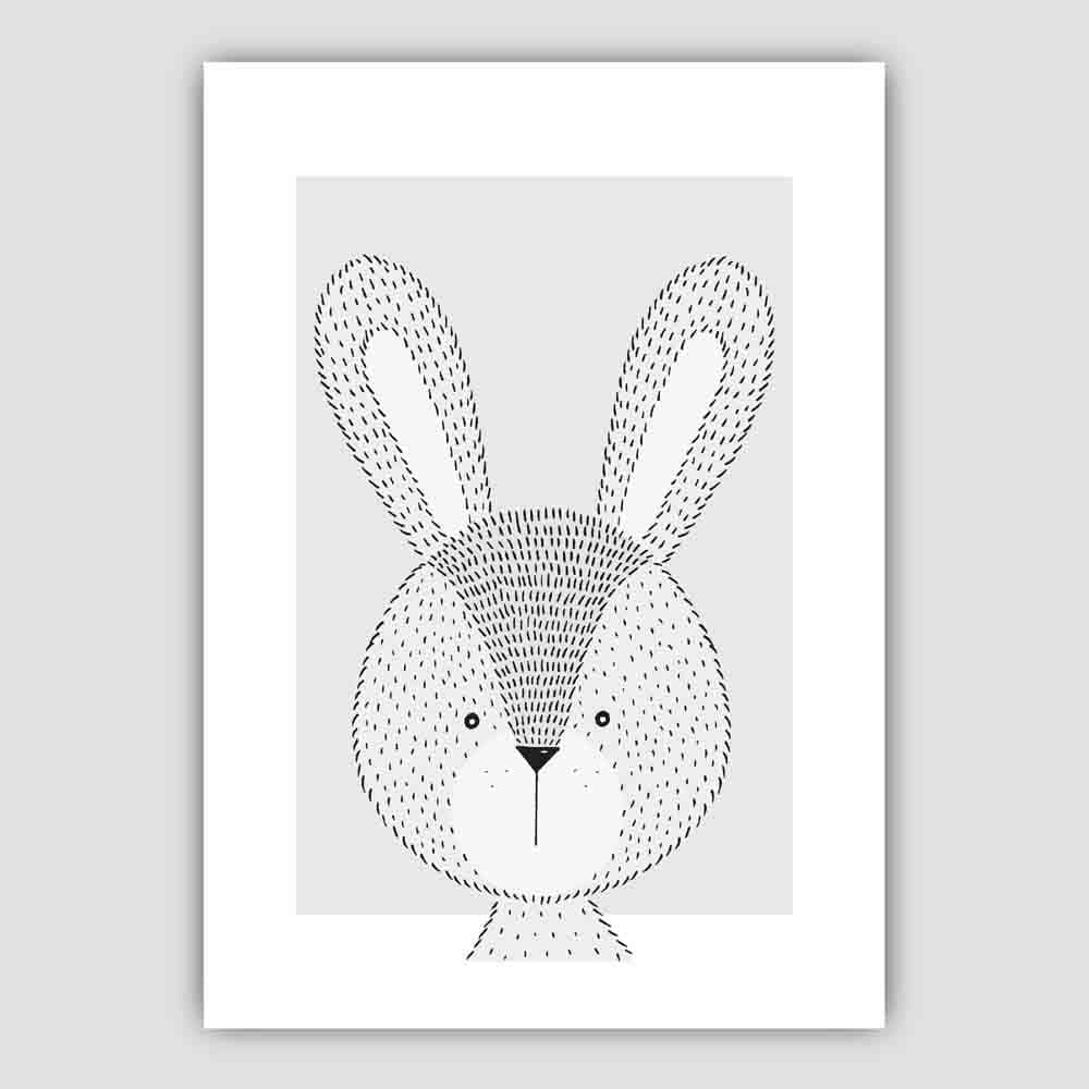 Rabbit Sketch Style Nursery Grey Poster