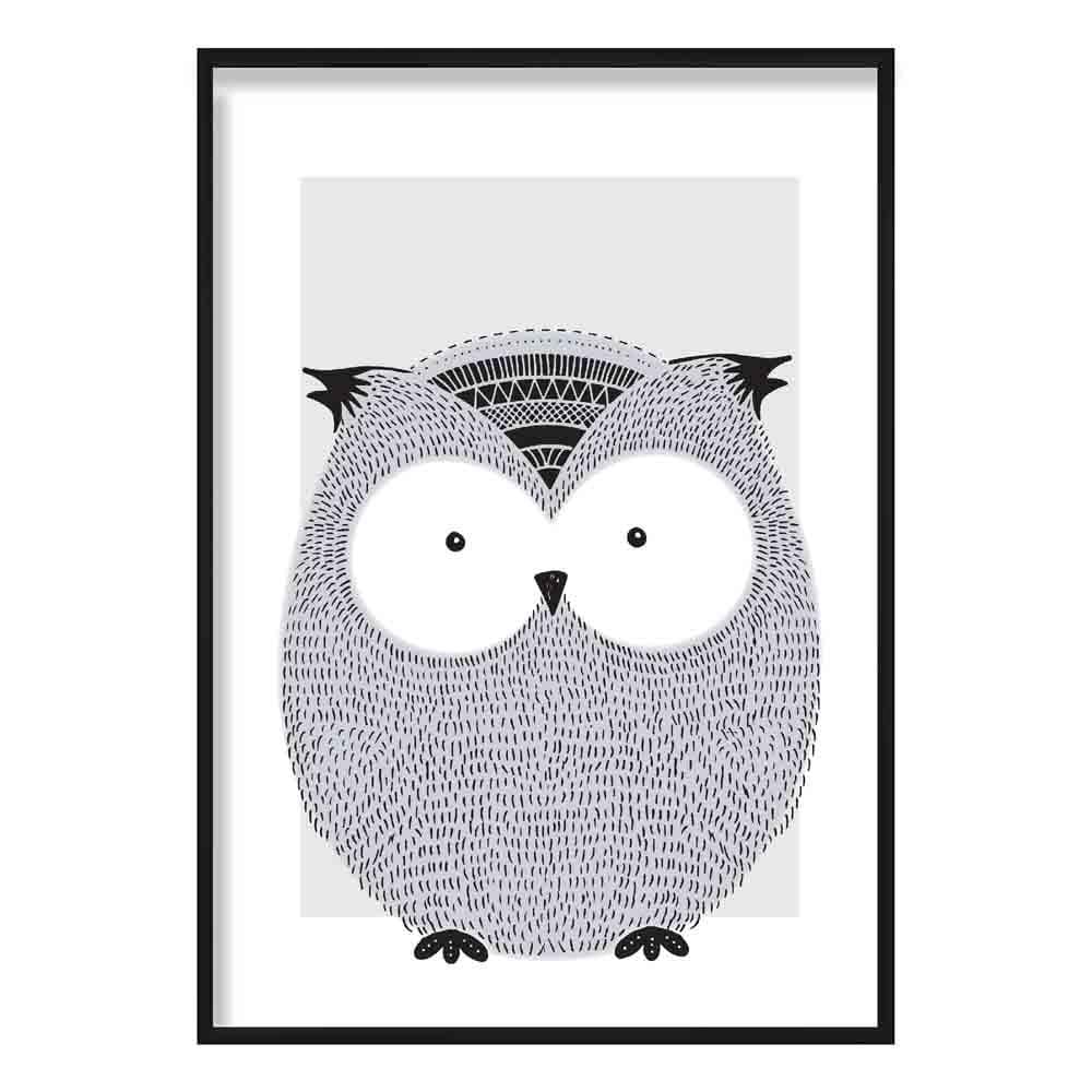 Owl Sketch Style Nursery Grey Poster