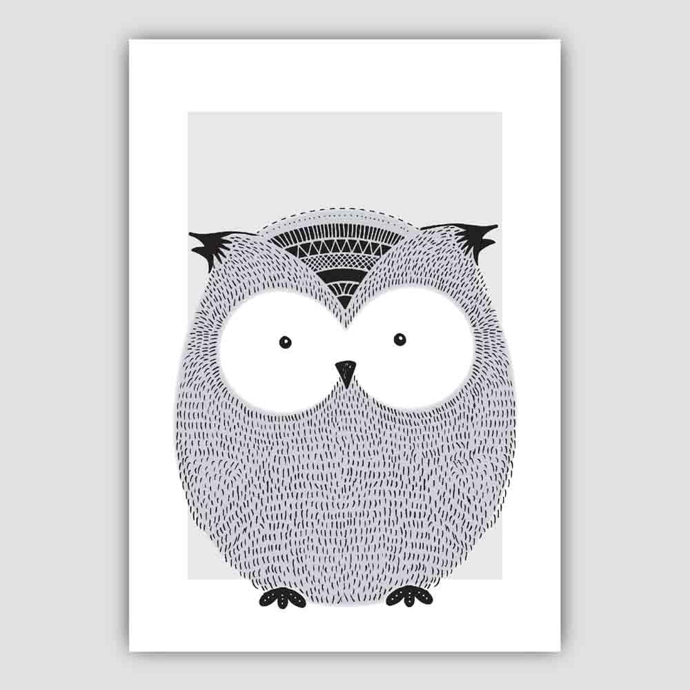 Owl Sketch Style Nursery Grey Poster
