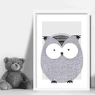 Owl Sketch Style Nursery Grey Poster