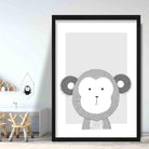 Monkey Sketch Style Nursery Grey Poster