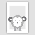 Monkey Sketch Style Nursery Grey Poster