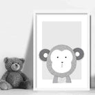 Monkey Sketch Style Nursery Grey Poster