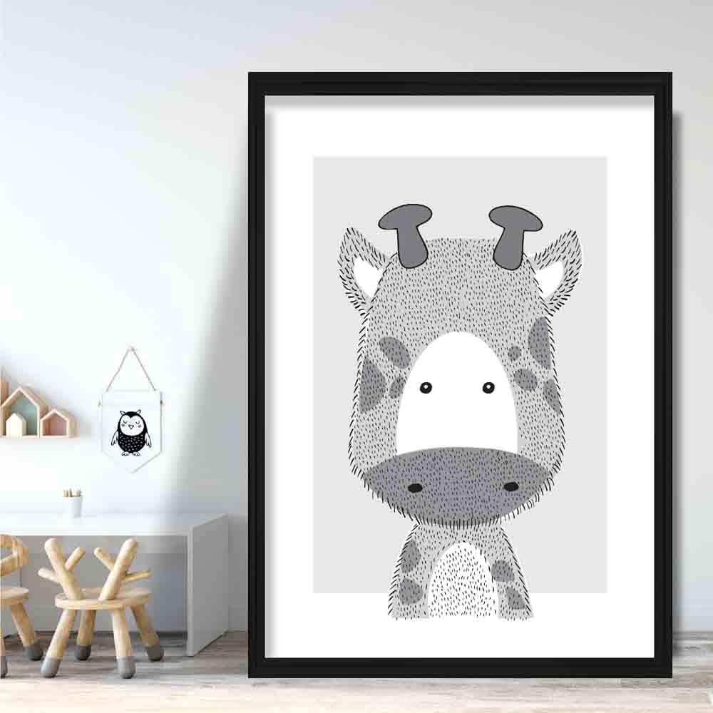 Giraffe Sketch Style Nursery Grey Poster