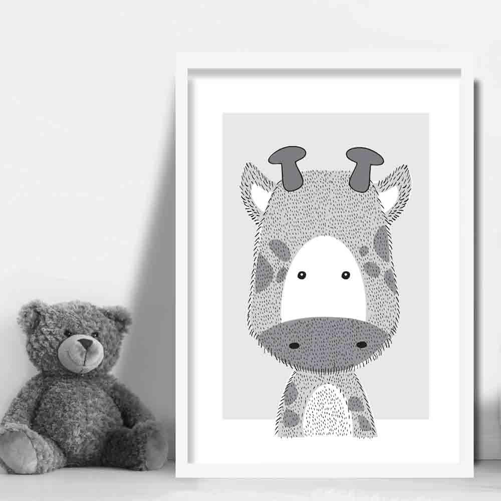 Giraffe Sketch Style Nursery Grey Poster