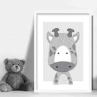 Giraffe Sketch Style Nursery Grey Poster