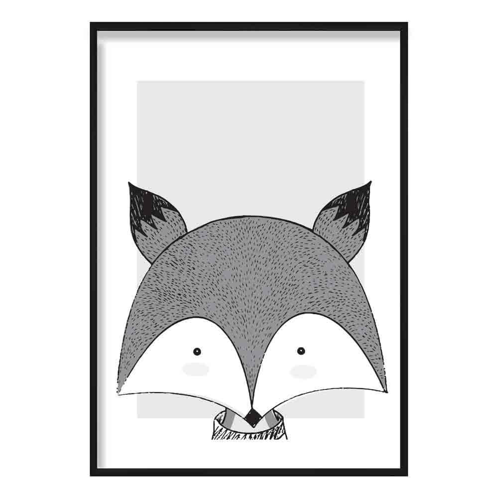 Fox Sketch Style Nursery Grey Poster