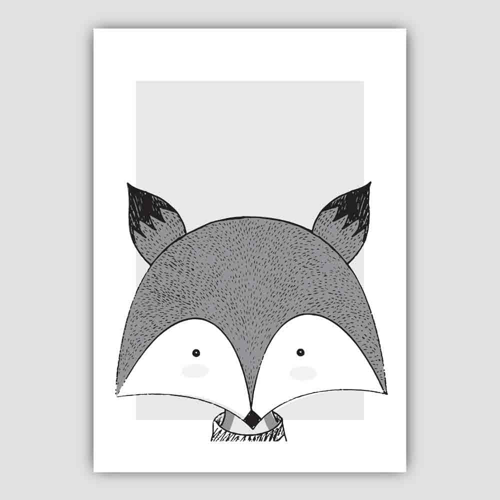Fox Sketch Style Nursery Grey Poster