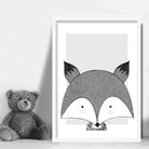 Fox Sketch Style Nursery Grey Poster