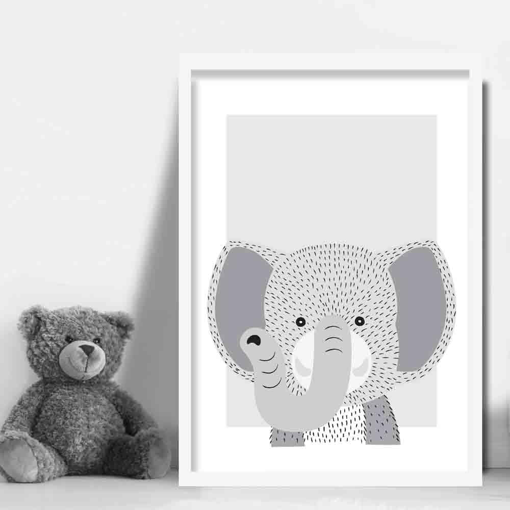Elephant Sketch Style Nursery Grey Poster