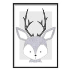Deer Sketch Style Nursery Grey Poster