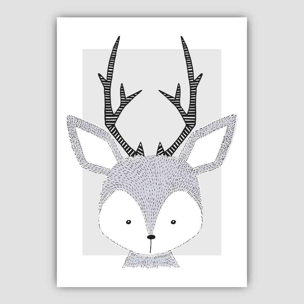 Deer Sketch Style Nursery Grey Poster