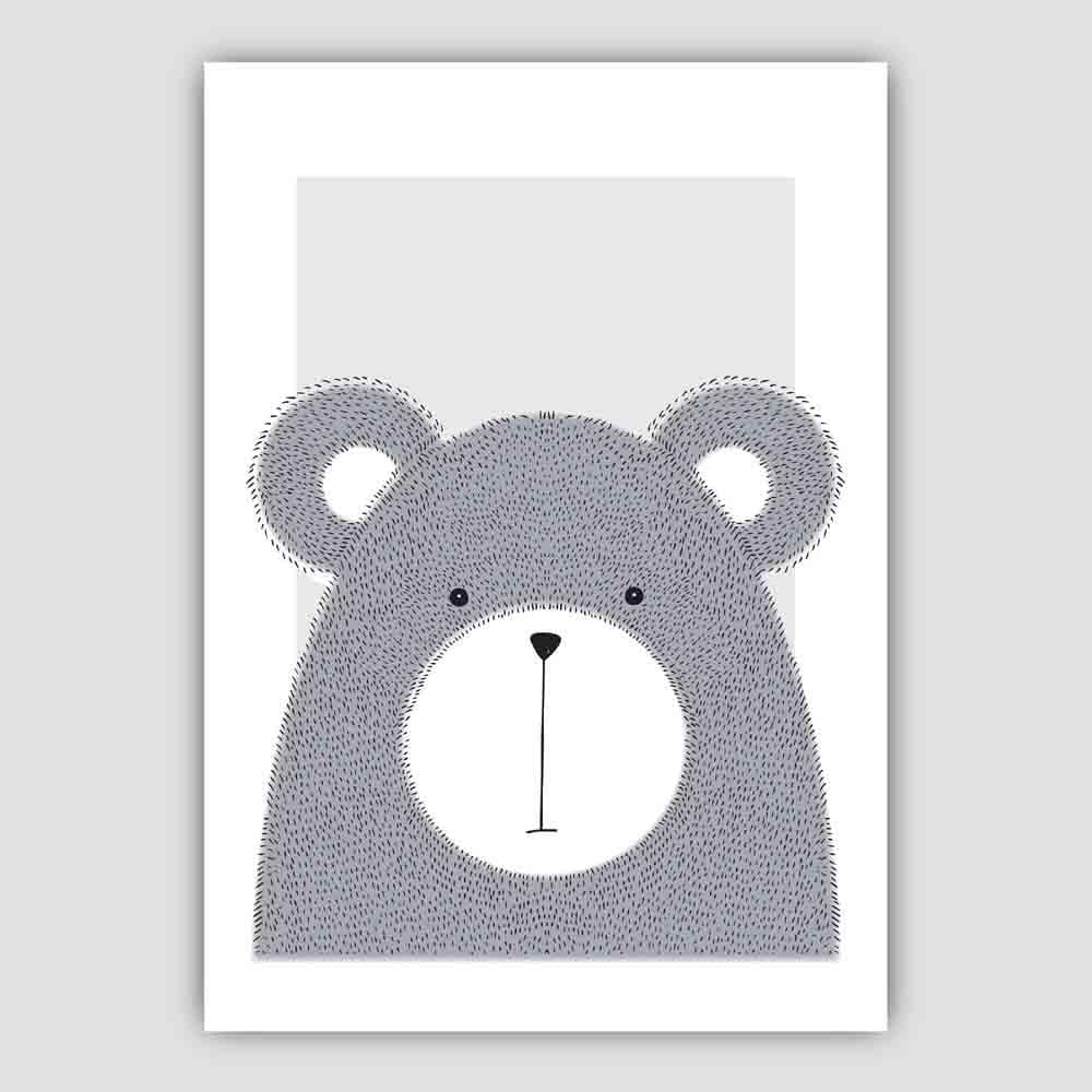 Bear Sketch Style Nursery Grey Poster