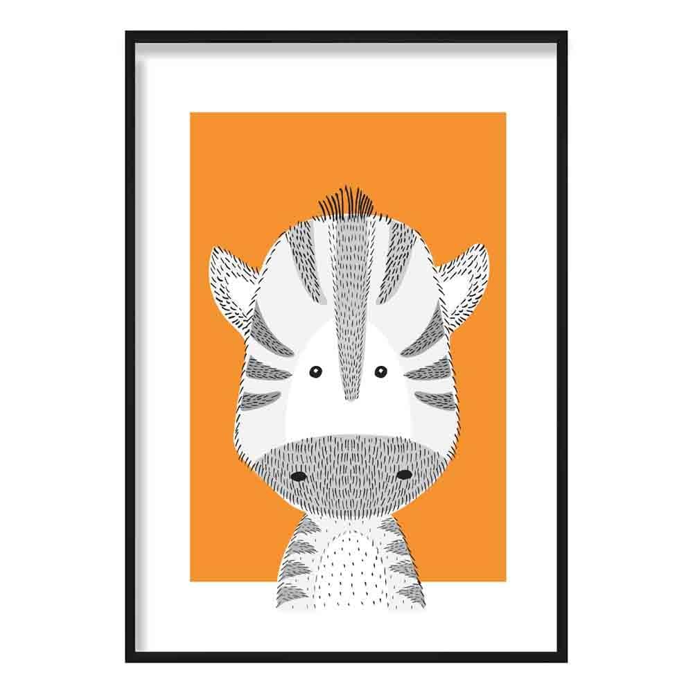 Zebra Sketch Style Nursery Orange Poster