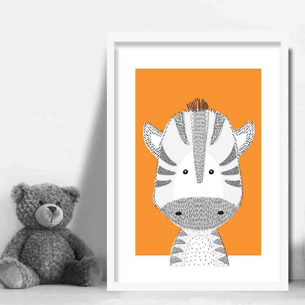Zebra Sketch Style Nursery Orange Poster