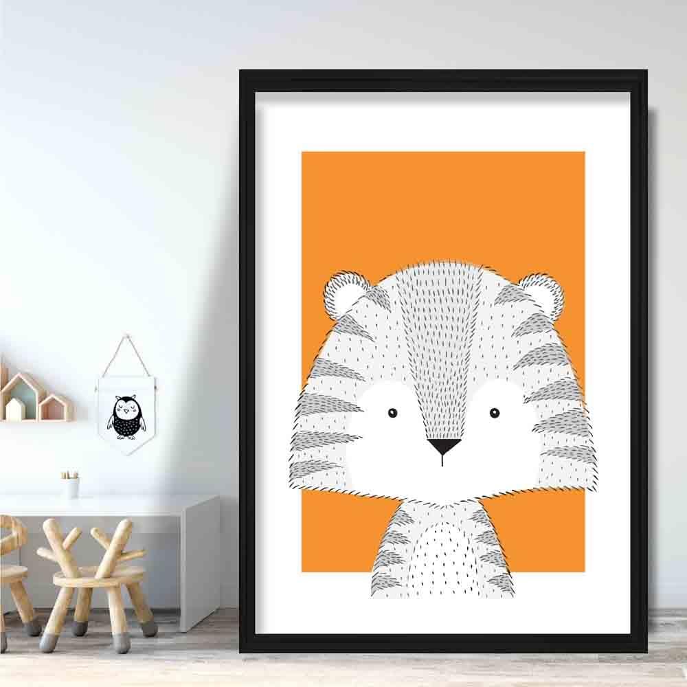 Tiger Sketch Style Nursery Orange Poster