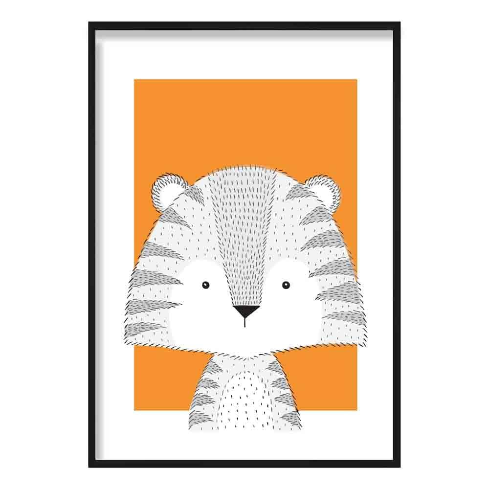 Tiger Sketch Style Nursery Orange Poster