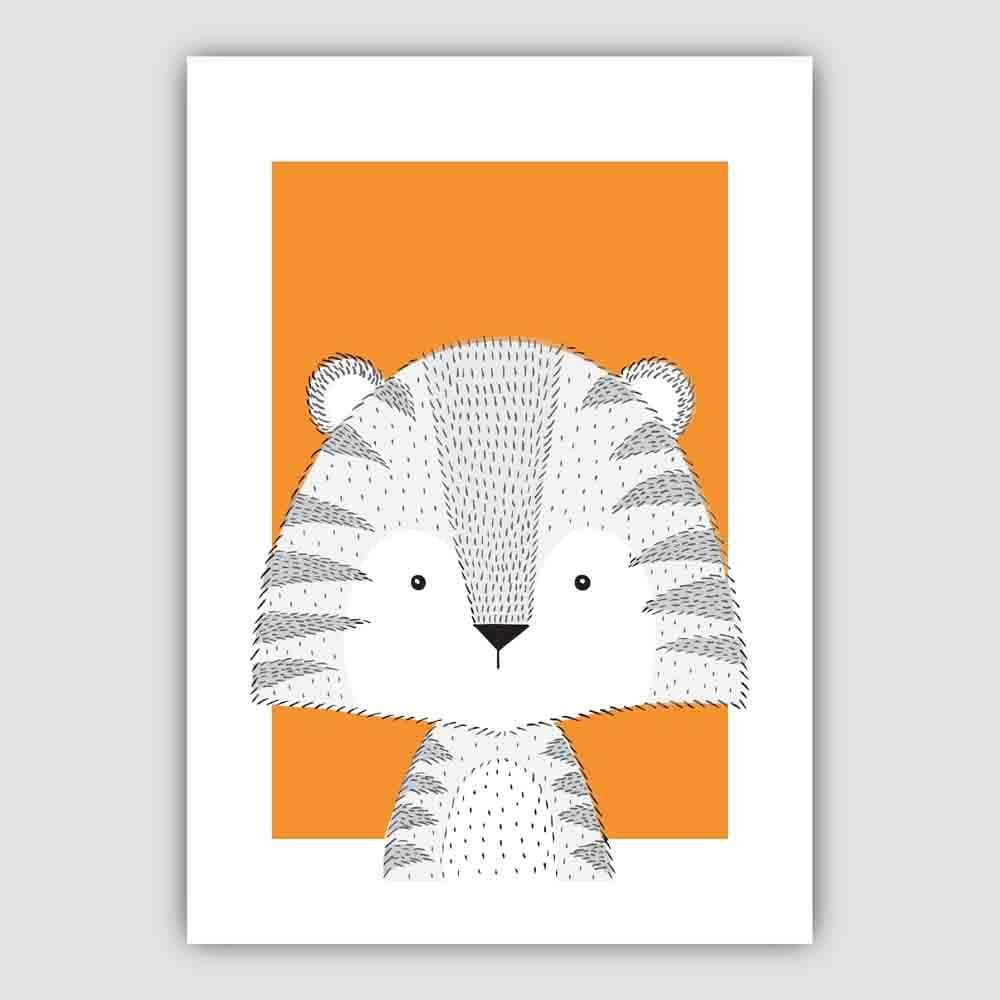 Tiger Sketch Style Nursery Orange Poster