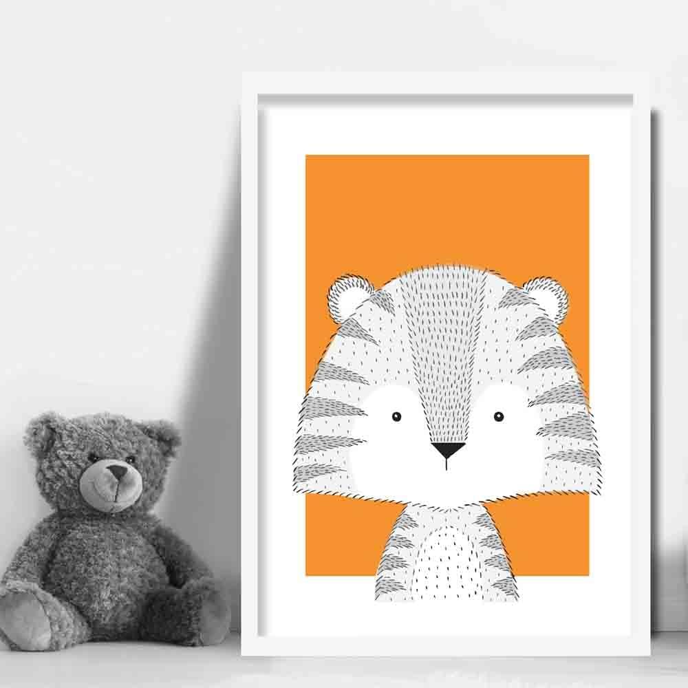 Tiger Sketch Style Nursery Orange Poster