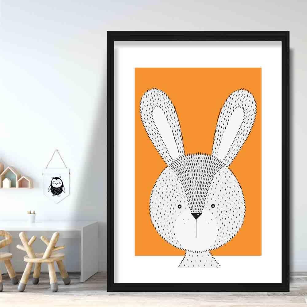 Rabbit Sketch Style Nursery Orange Poster
