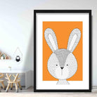 Rabbit Sketch Style Nursery Orange Poster
