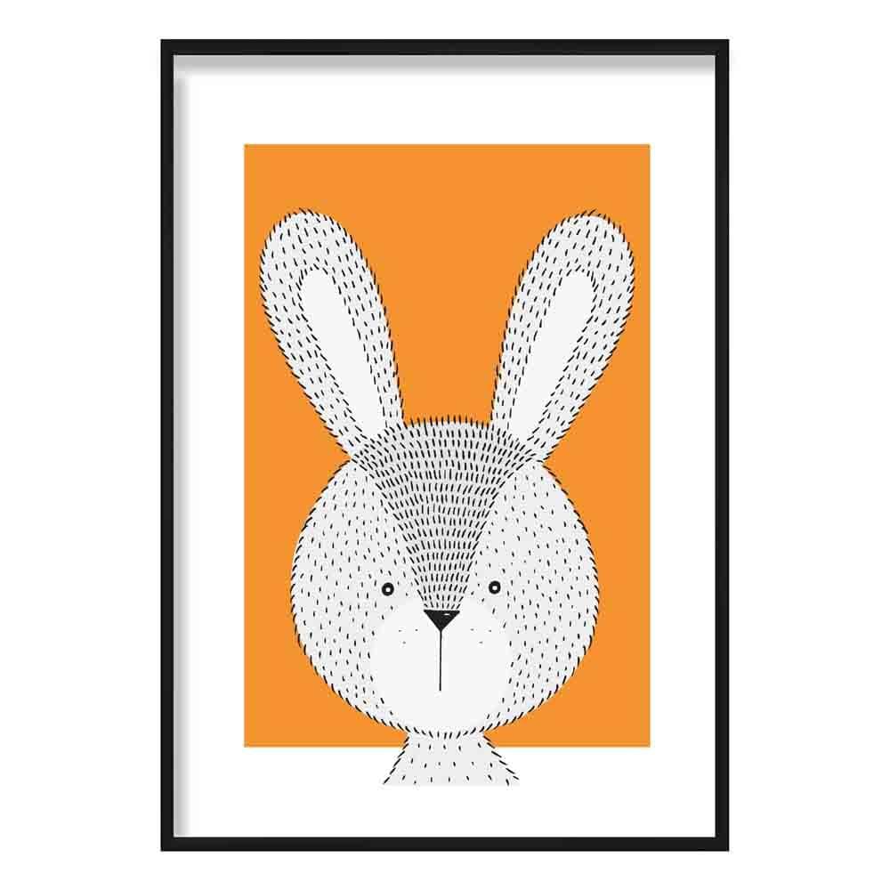 Rabbit Sketch Style Nursery Orange Poster