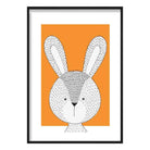 Rabbit Sketch Style Nursery Orange Poster