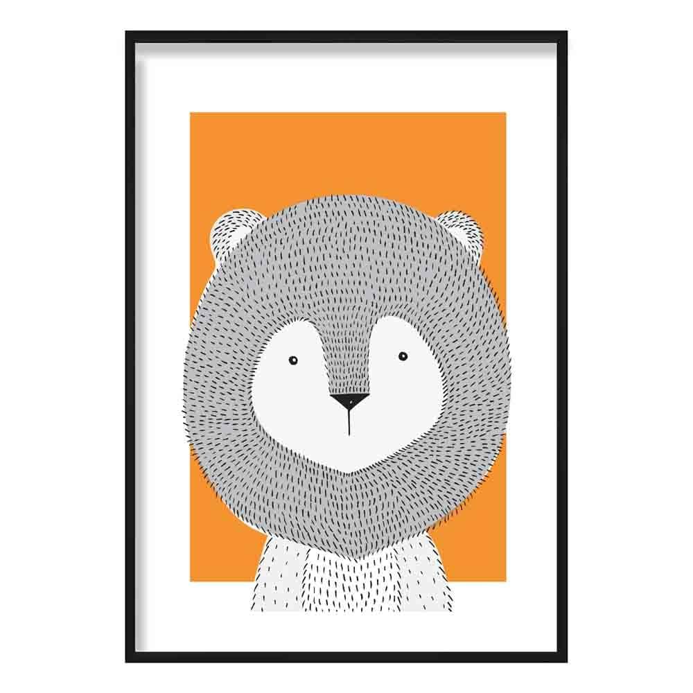 Lion Sketch Style Nursery Orange Poster
