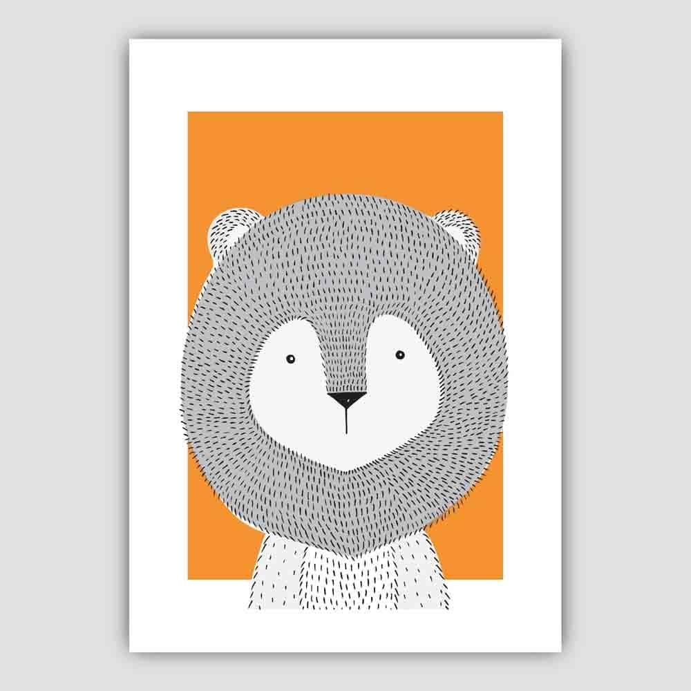 Lion Sketch Style Nursery Orange Poster