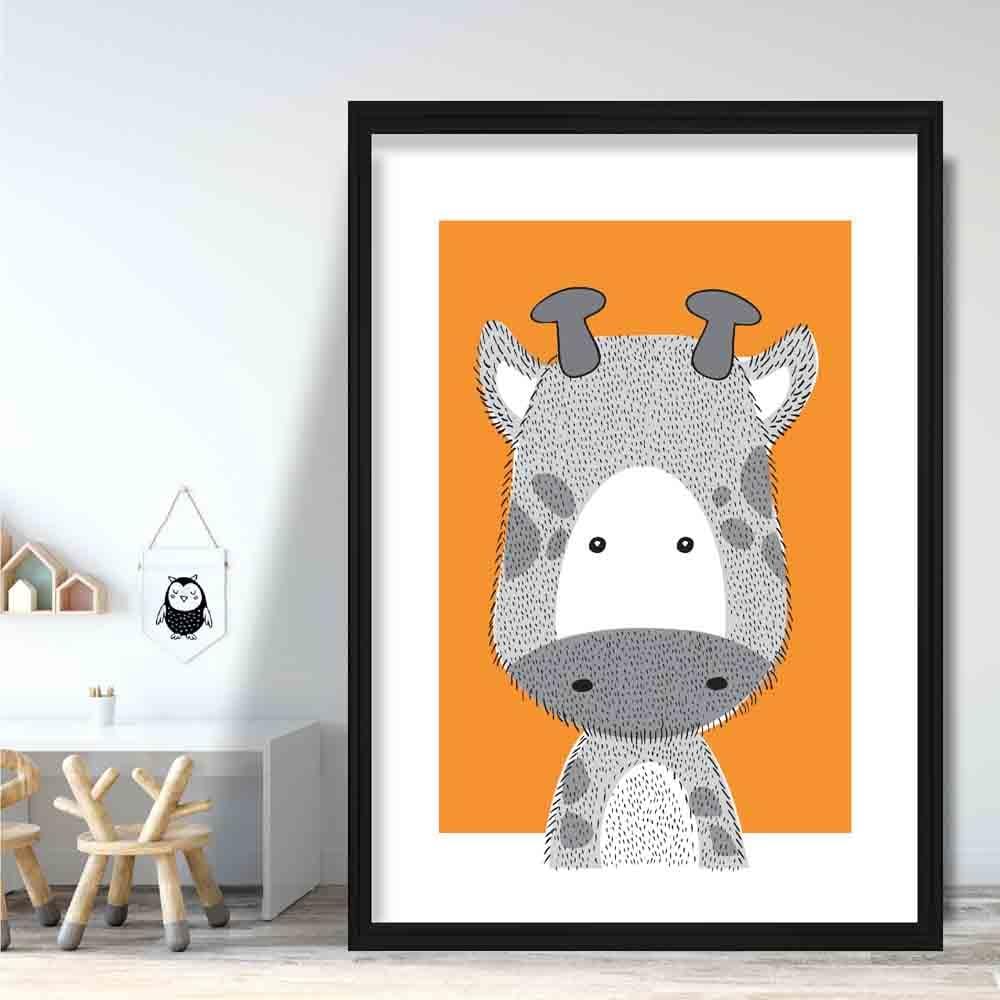 Giraffe Sketch Style Nursery Orange Poster