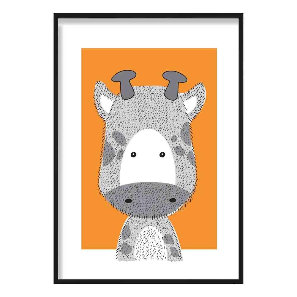 Giraffe Sketch Style Nursery Orange Poster
