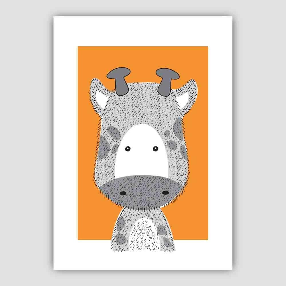 Giraffe Sketch Style Nursery Orange Poster