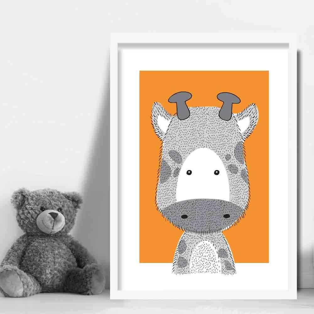 Giraffe Sketch Style Nursery Orange Poster