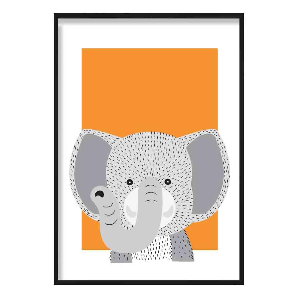 Elephant Sketch Style Nursery Orange Poster